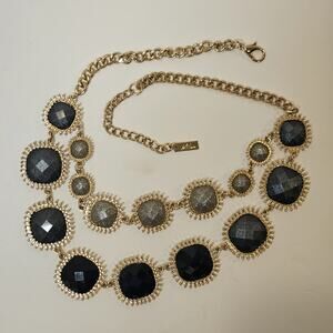 Mila Gold Tone Double Strand Statement Necklace Black & Sparkle Sunburst Stones